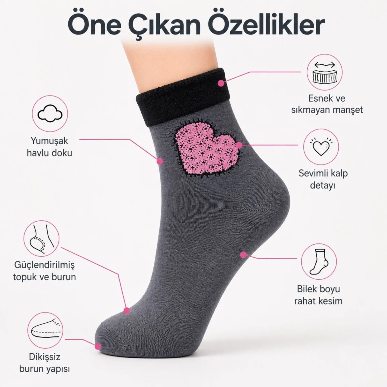 12’li Kadın Kışlık Havlu Çorap Sıcak Tutan Karışık Desenli Ekonomik Çoklu Çorap Seti