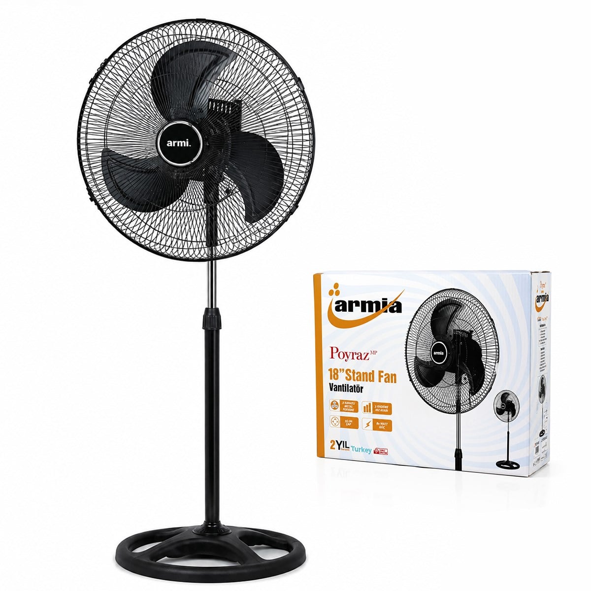 18 inç Sanayi Vantilatör 80W - 3 Metal Kanat, 3 Kademe