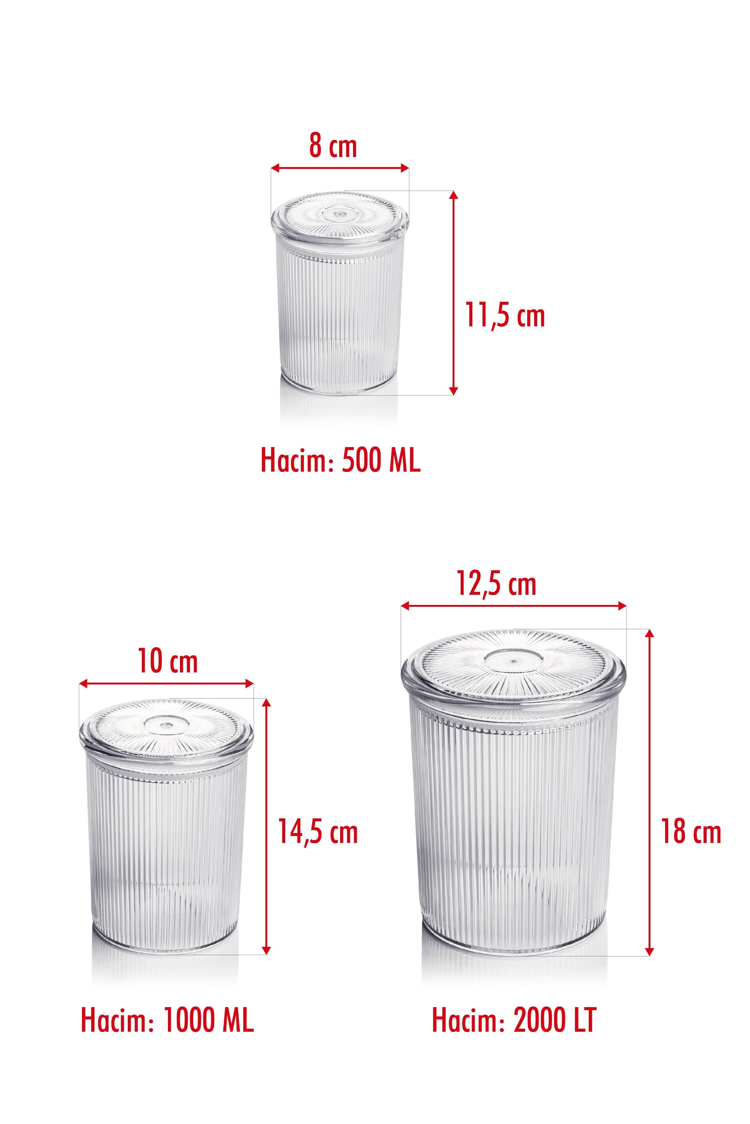 18'li Barok Yuvarlak 3 Boy Kavanoz Seti & Saklama Kabı & Erzak Kabı (6*2000 ML, 6*1000 ML ,6*500 ML)
