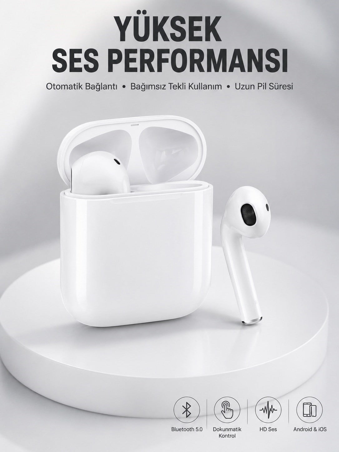 2. Nesil Bluetooth Android ve İOS Uyumlu Kablosuz Kulaklık Çağrı Cevaplama