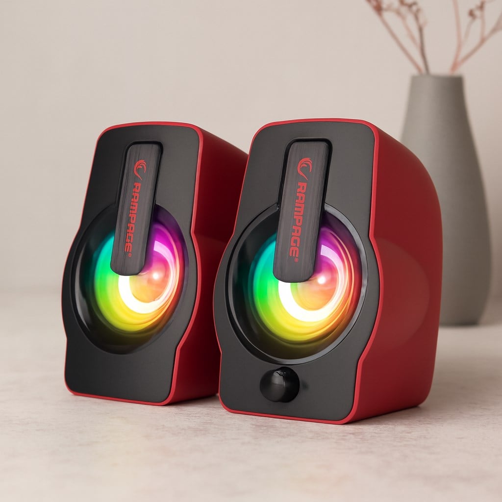 2.0 USB RGB Işıklı Kırmızı Multimedya Hoparlör Seti (1+1, 12W)