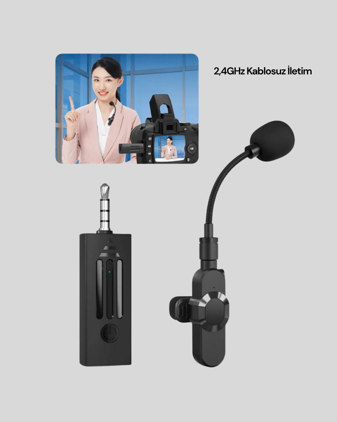 20 Metre Menzilli Kablosuz Yaka Mikrofonu Gürültü Engelleyici