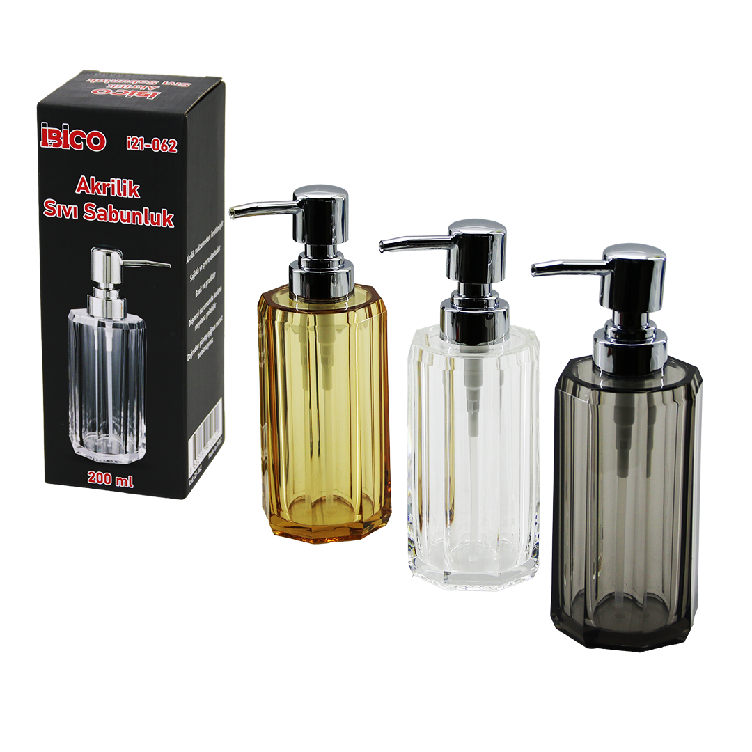200 ml Sekizgen Akrilik Mika Sıvı Sabunluk (Şeffaf/Renkli)