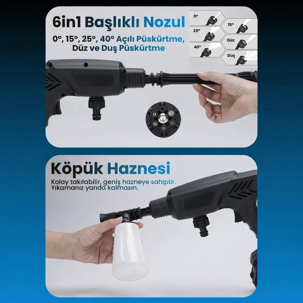 21V 4000mAh Li-ion Kablosuz Yıkama Tabancası (Siyah)