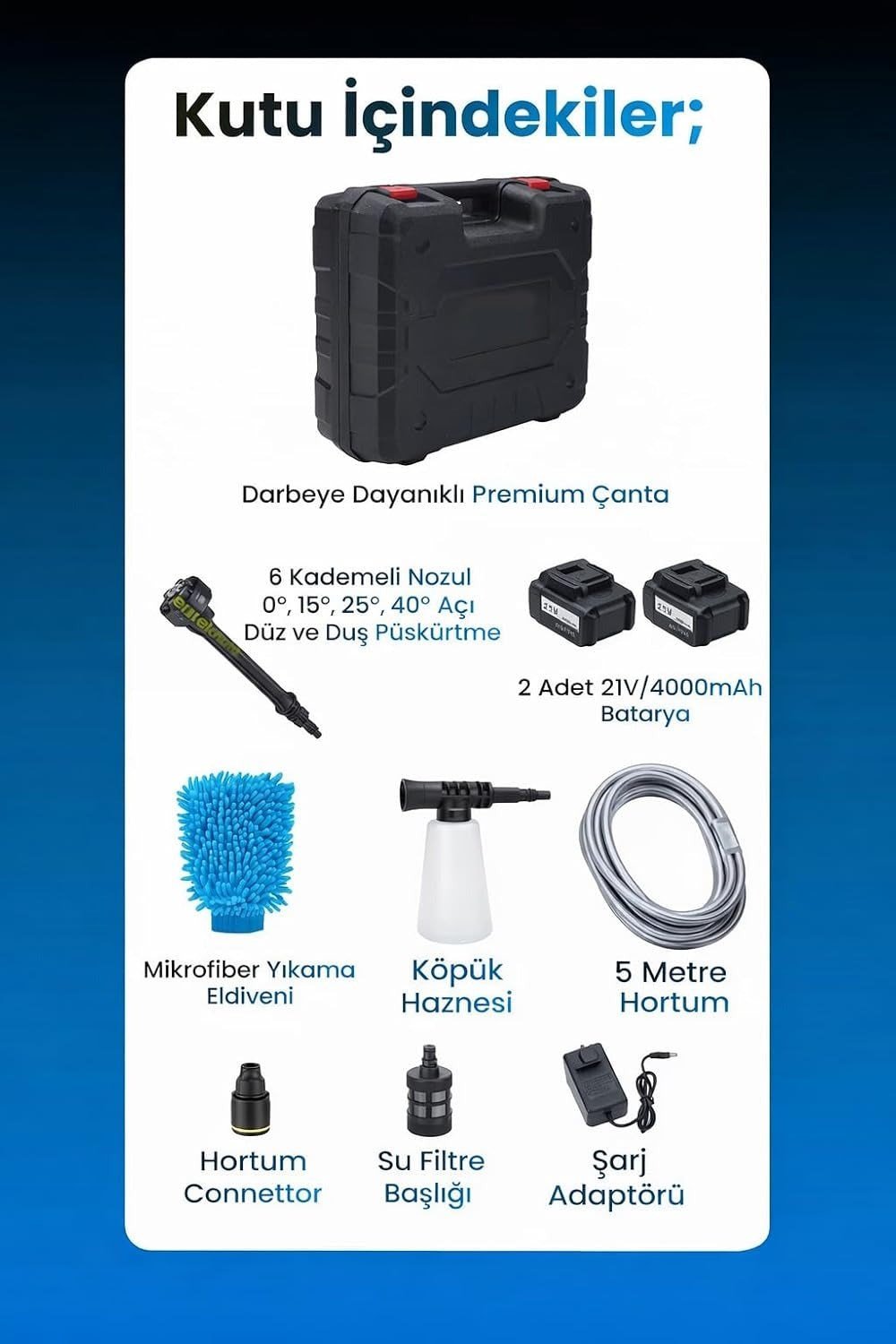 21V 4000mAh Li-ion Kablosuz Yıkama Tabancası (Siyah)