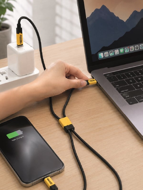 240W 3'ü 1 Arada Hızlı Şarj Kablosu USB Type-C Lightning Micro USB