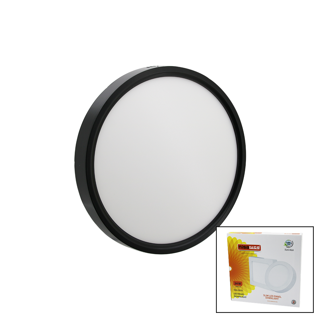 24W LED Slim Panel Yuvarlak Siyah Metal Kasa 6500K (Sıva Üstü, 1680 lm)