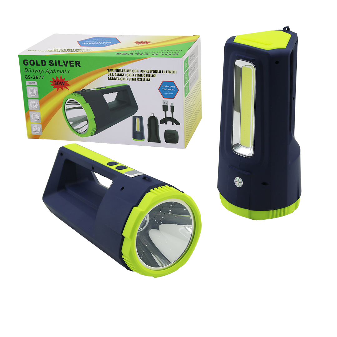 2in1 30W/10W COB LED USB & Oto Şarjlı El Feneri Projektör