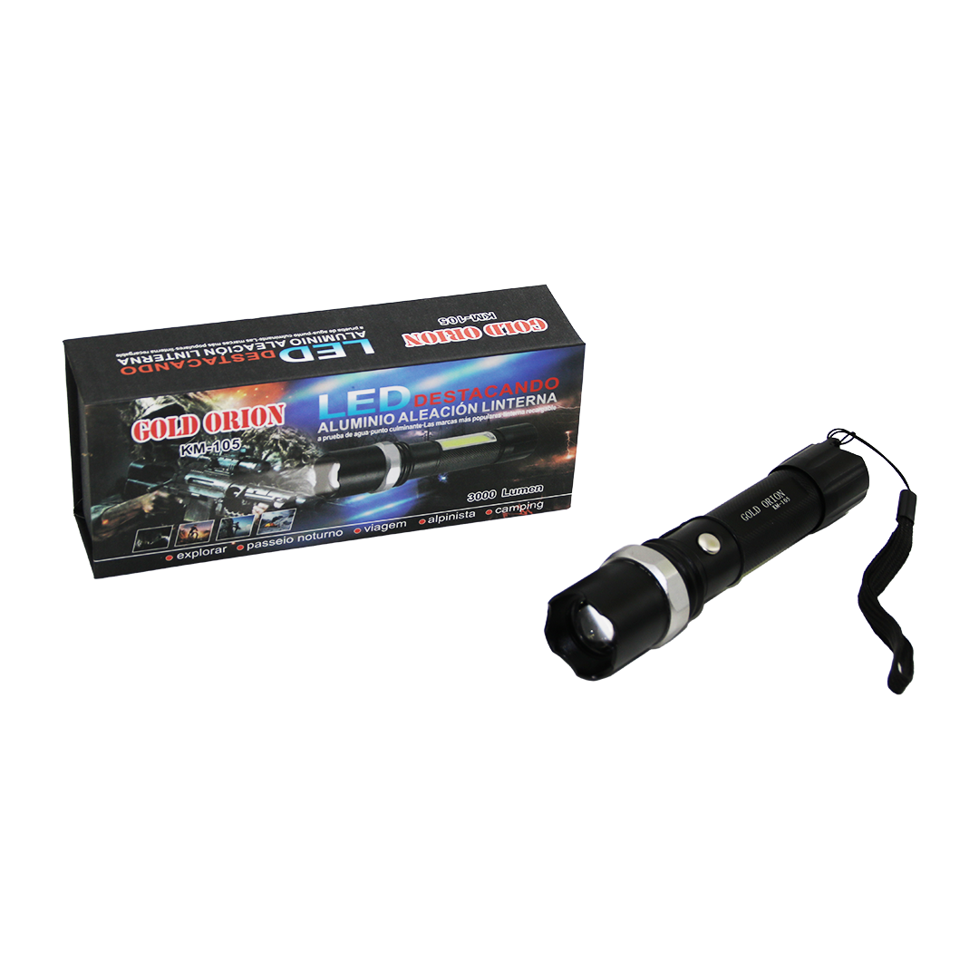 2in1 Zoomlu El Feneri ve COB LED - USB Şarjlı Metal Kasa, 3000 Lumen
