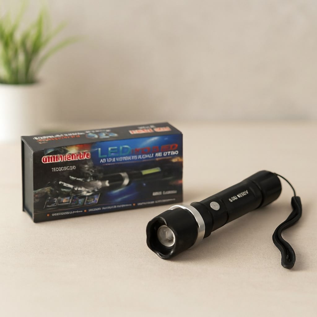2in1 Zoomlu El Feneri ve COB LED - USB Şarjlı Metal Kasa, 3000 Lumen