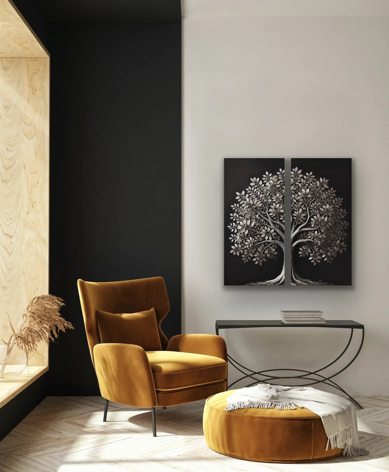 2li Eskitme Krom Ağaç Kanvas Tablo 60x120cm x2
