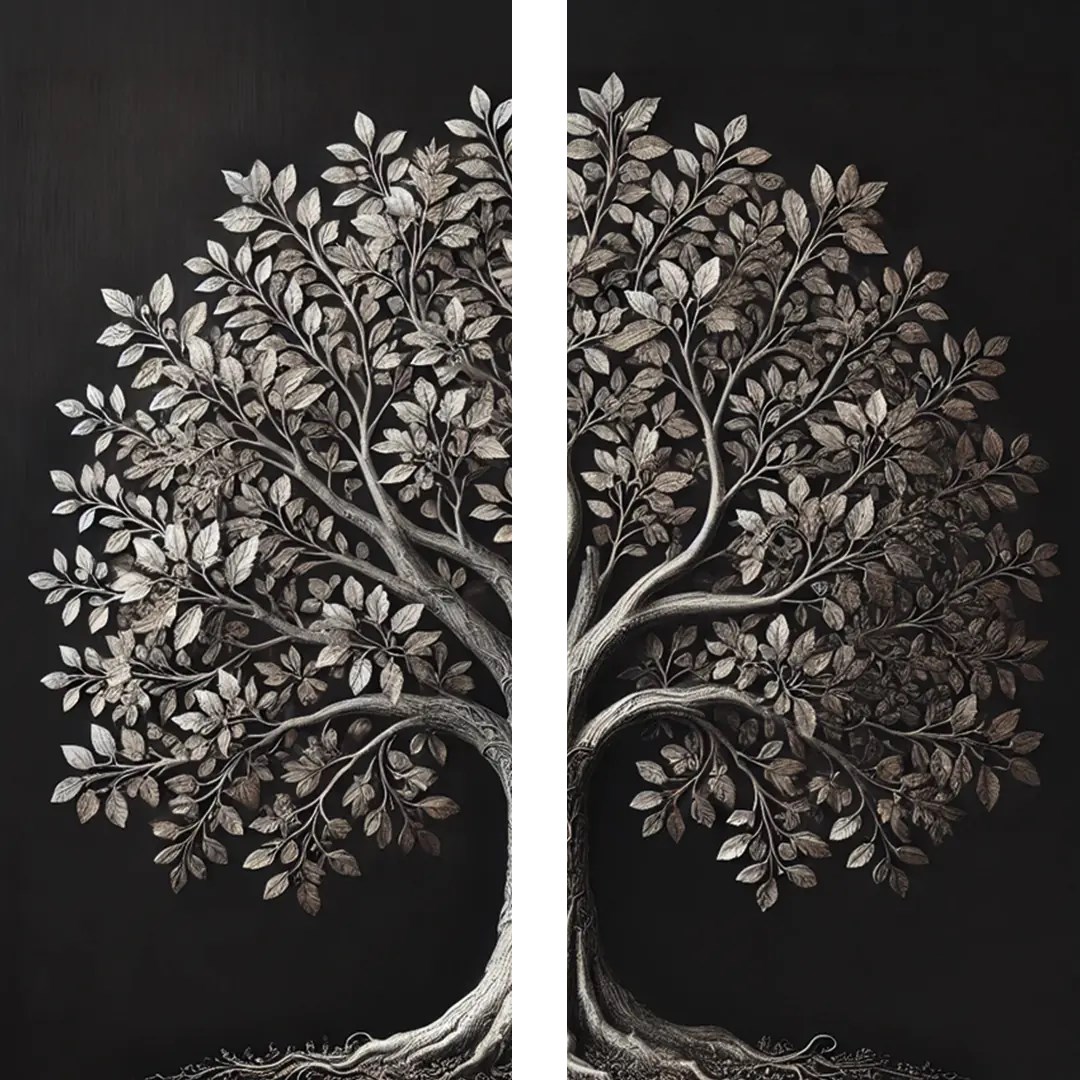 2li Eskitme Krom Ağaç Kanvas Tablo 60x120cm x2