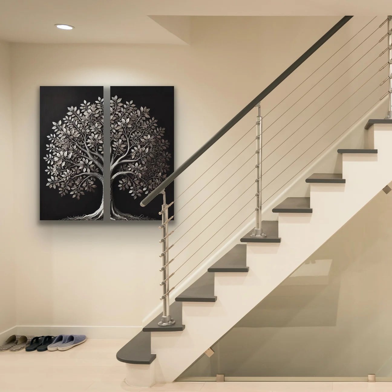 2li Eskitme Krom Ağaç Kanvas Tablo 60x120cm x2