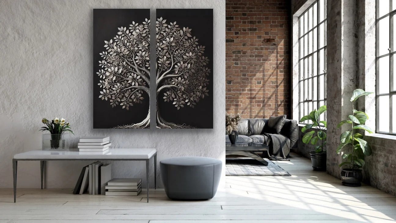 2li Eskitme Krom Ağaç Kanvas Tablo 60x120cm x2