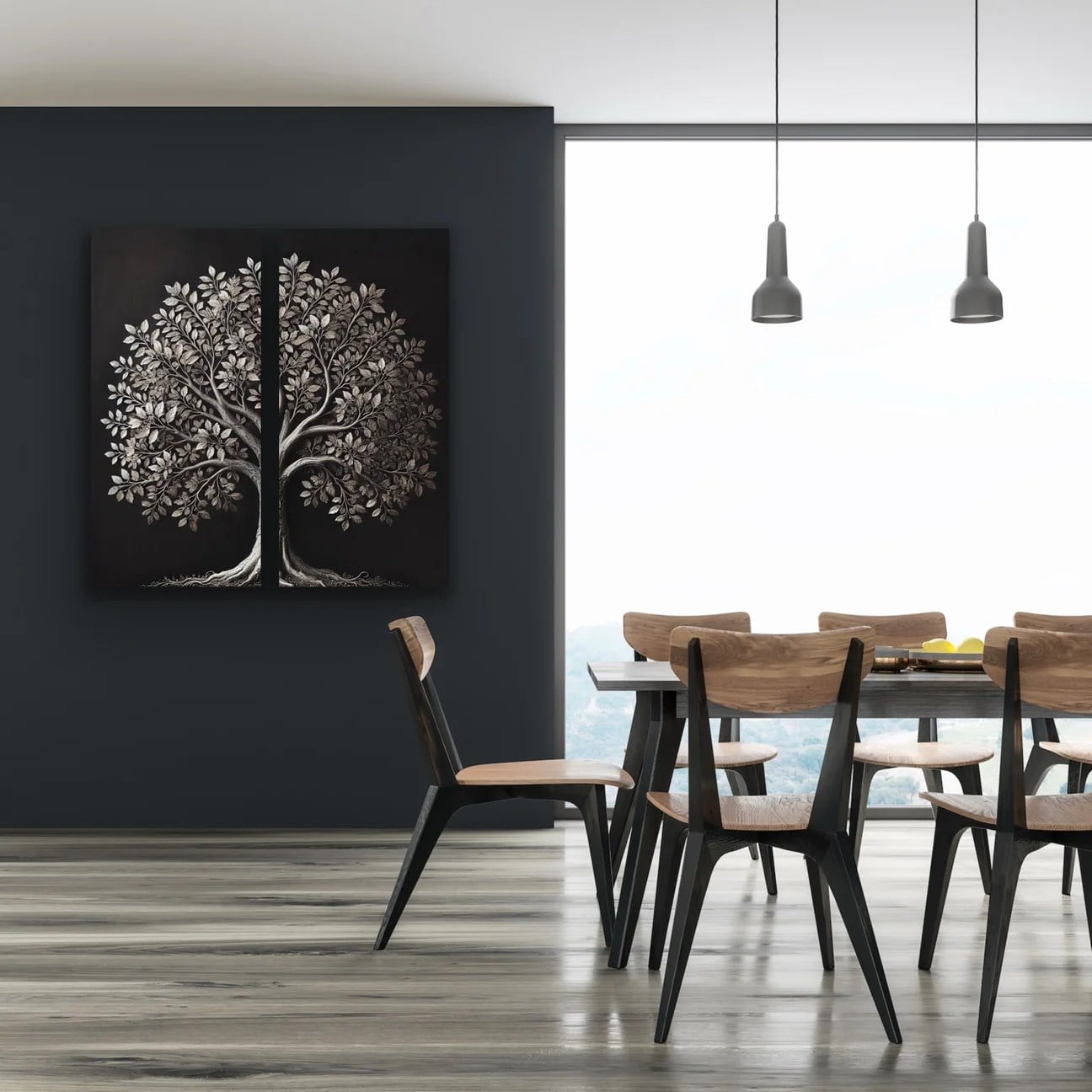 2li Eskitme Krom Ağaç Kanvas Tablo 60x120cm x2