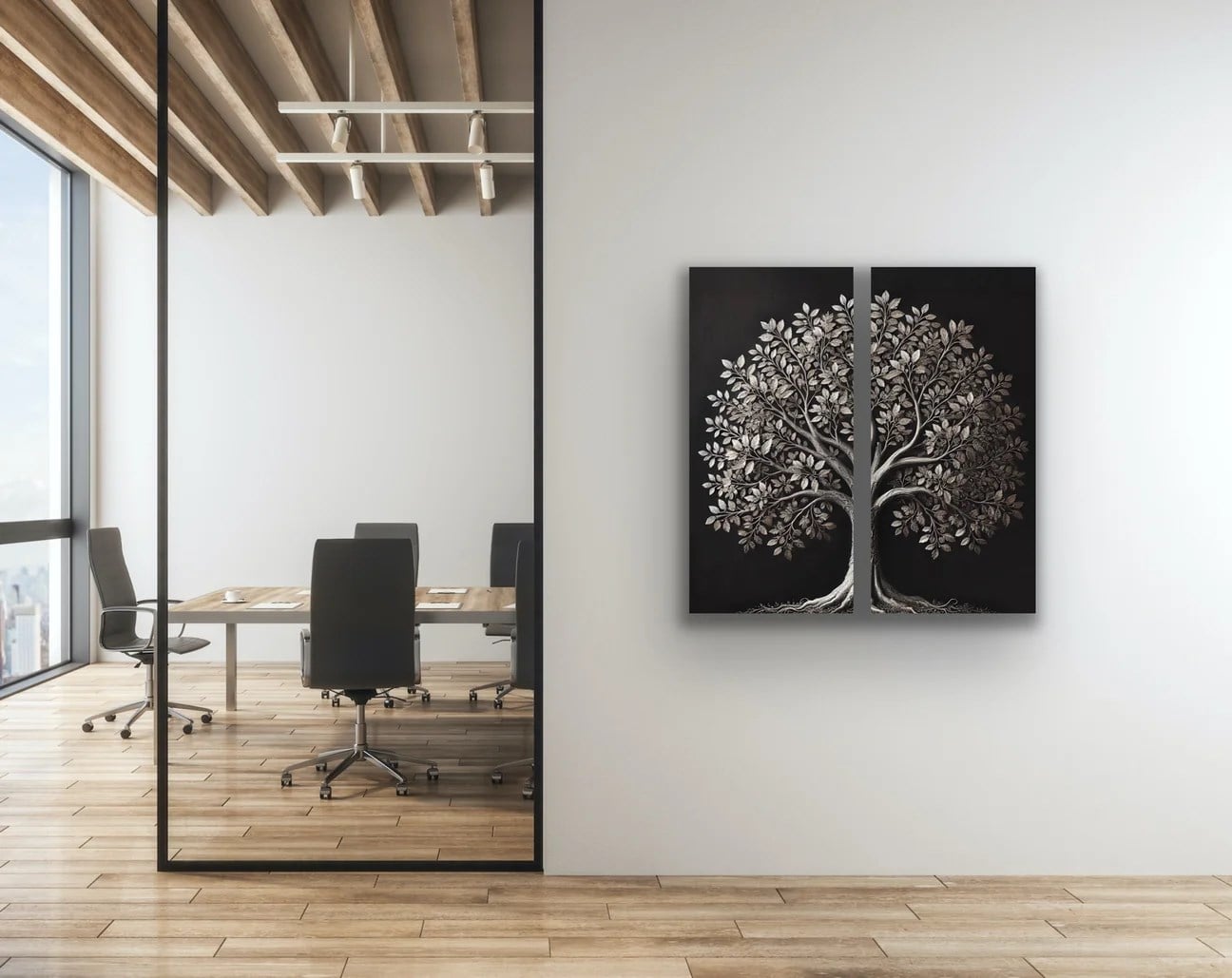 2li Eskitme Krom Ağaç Kanvas Tablo 60x120cm x2