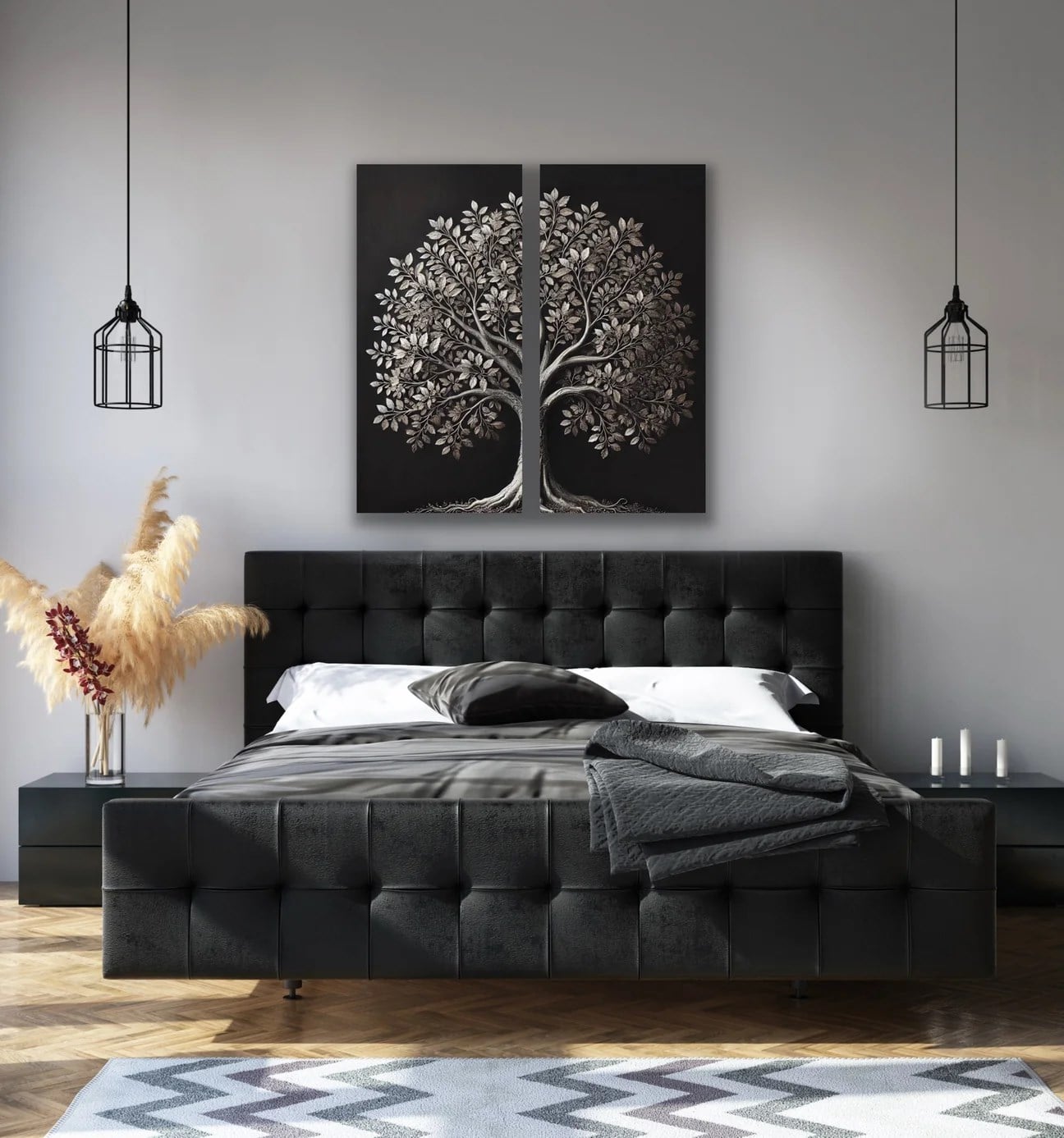 2li Eskitme Krom Ağaç Kanvas Tablo 60x120cm x2