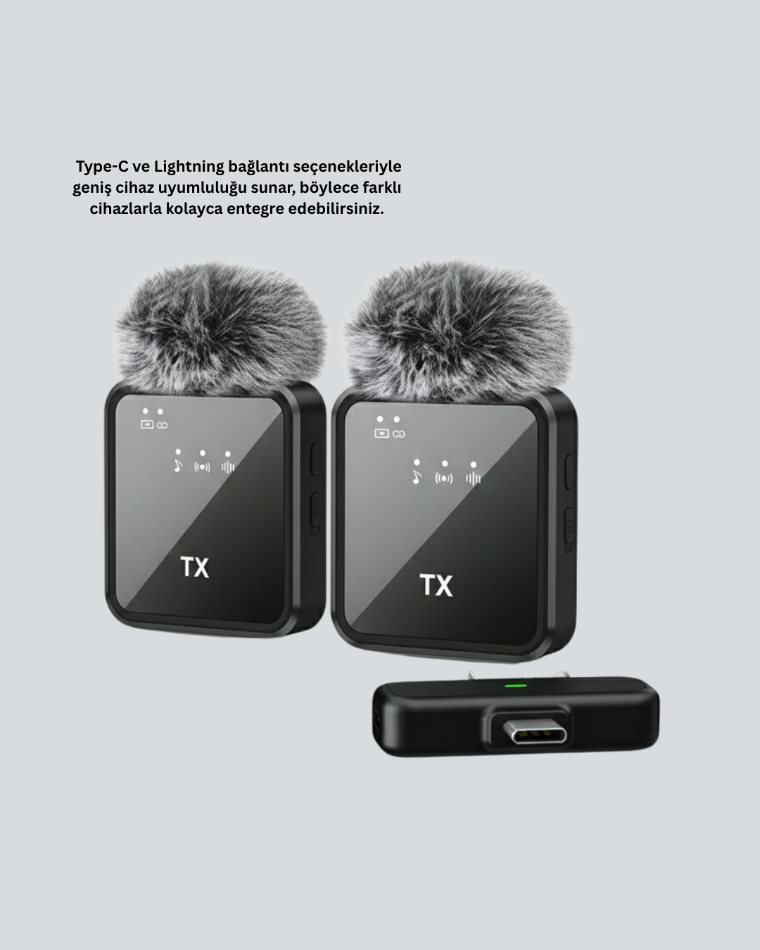 2’li Kablosuz Yaka Mikrofonu Type-C ve Lightning Uyumlu Profesyonel Set