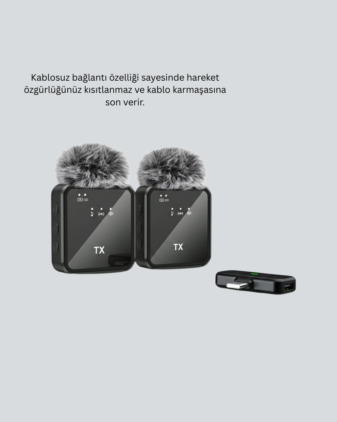 2’li Kablosuz Yaka Mikrofonu Type-C ve Lightning Uyumlu Profesyonel Set