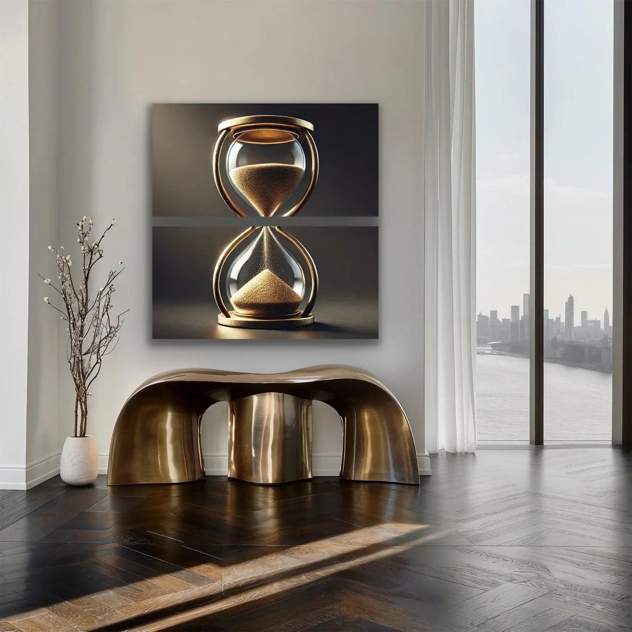 2li Kum Saati Kanvas Tablo 60x120cm x2