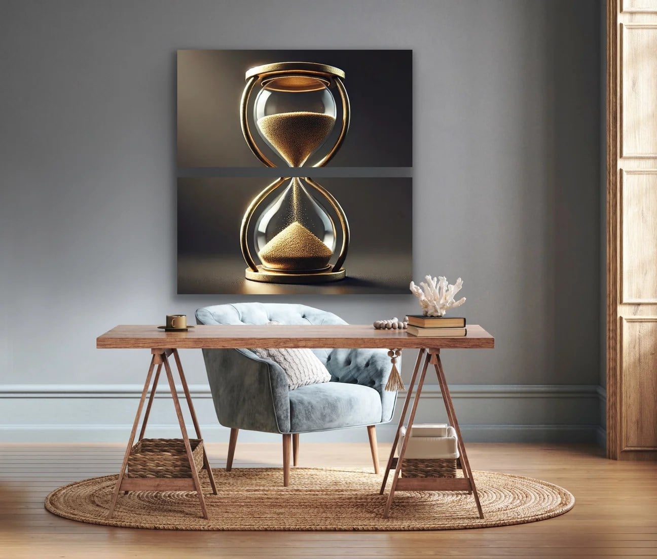 2li Kum Saati Kanvas Tablo 60x120cm x2