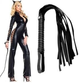 2li Set Siyah Fantazi Deri Kırbaç Peluş Tüylü Metal Zincirli Kemerli Fantazi Deri Kelepçe