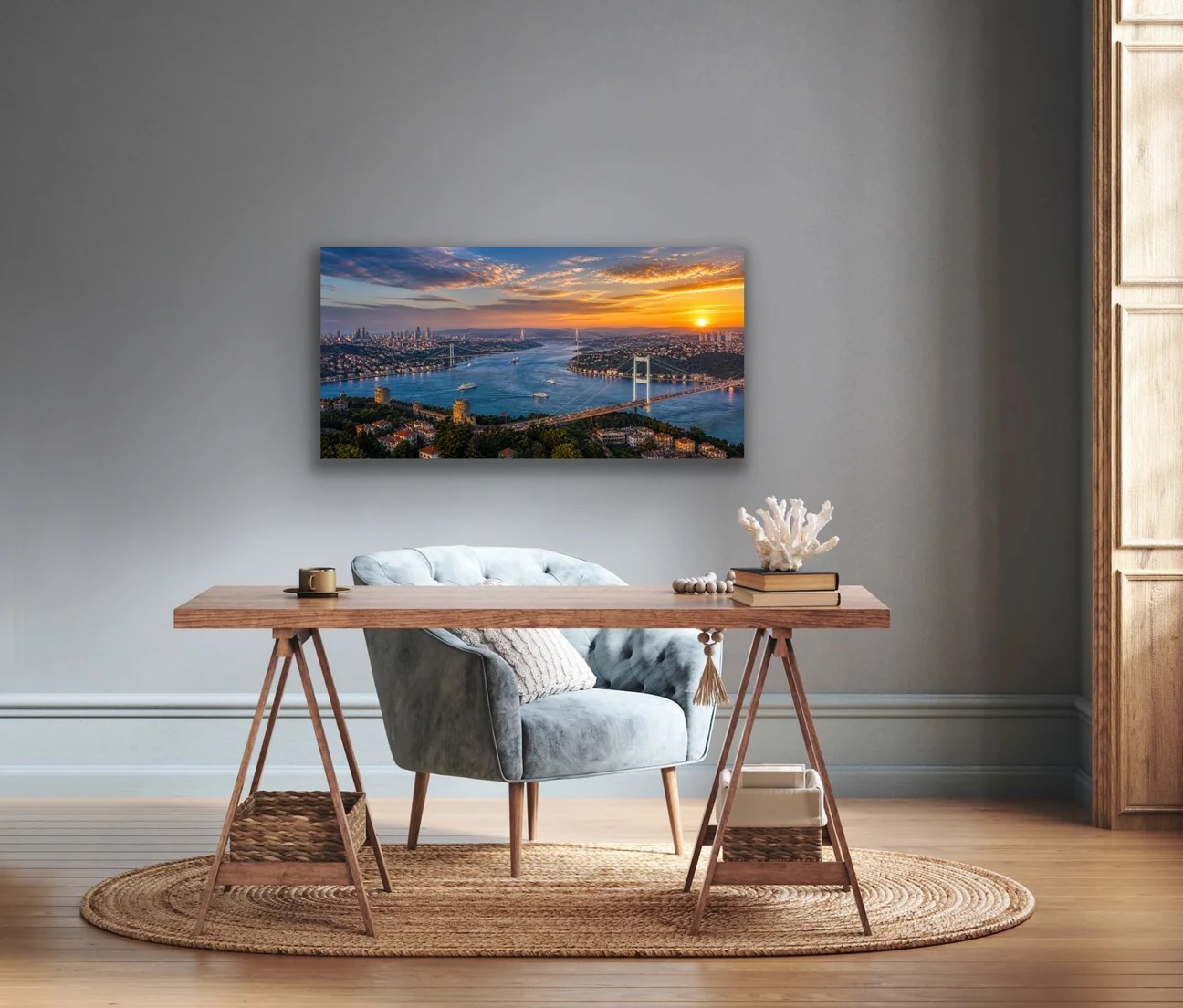 3 Boğaz Manzaralı İstanbul Kanvas Tablo 60X120 CM
