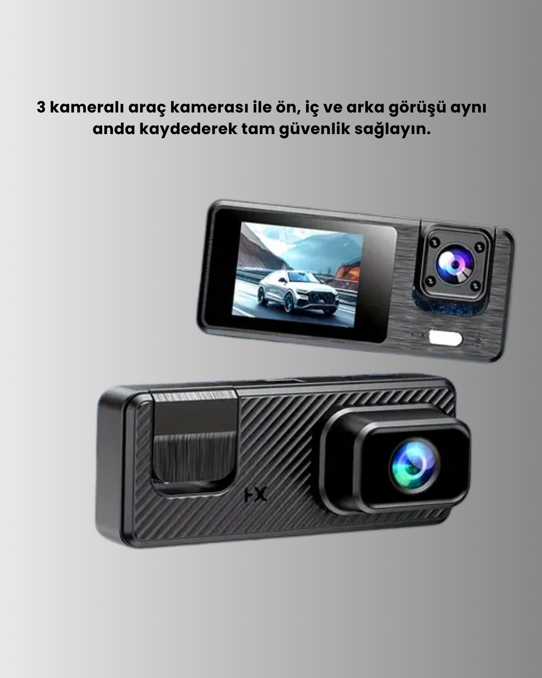 3 Kameralı Araç İçi DVR Kayıt Cihazı  Ön İç Arka Kamera Full HD