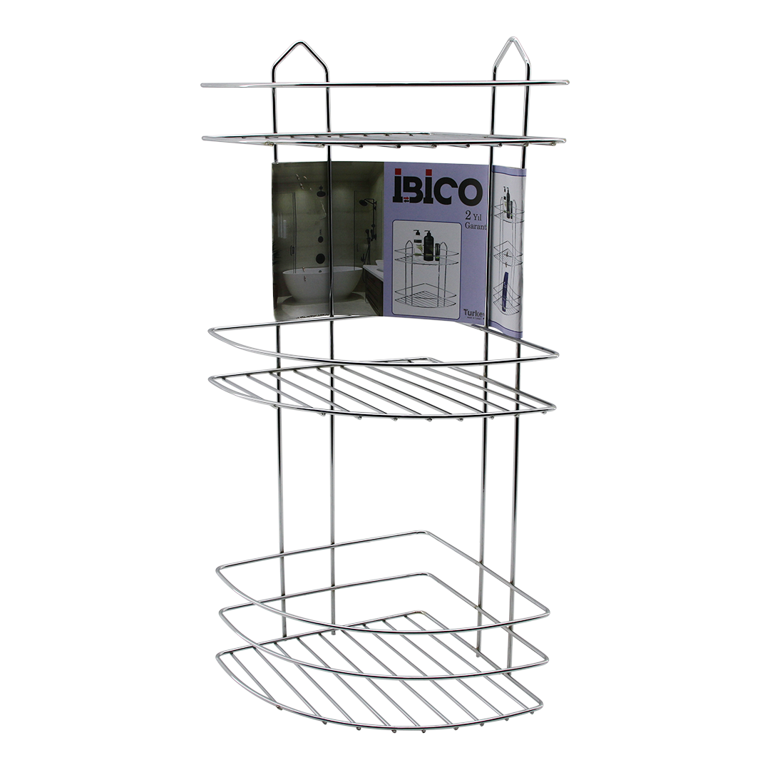 3 Katlı Üçgen Krom Metal Banyo Köşeliği - Duşakabin Rafı