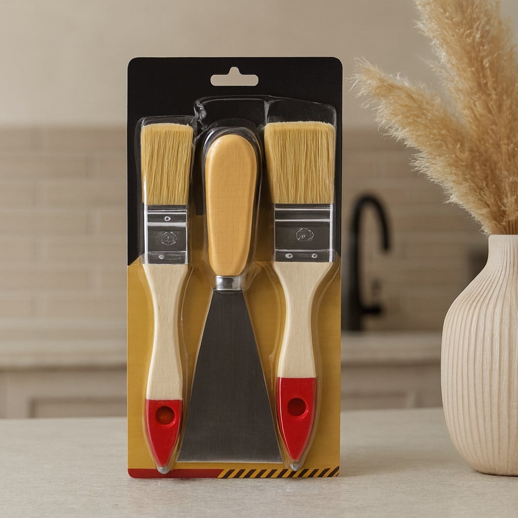 3 Parça Boyacı Seti 50 mm Spatula ve 2 Adet Kestirme Fırça No.1-1.5