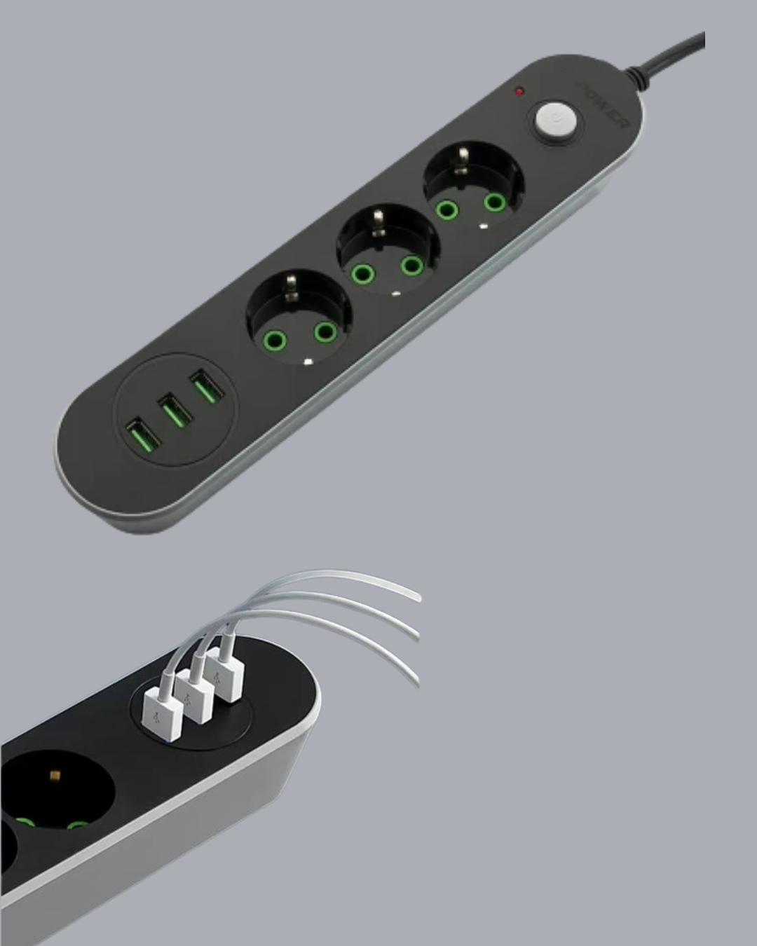 3 USB Çıkışlı Hızlı Şarjlı Anahtarlı Üçlü Priz