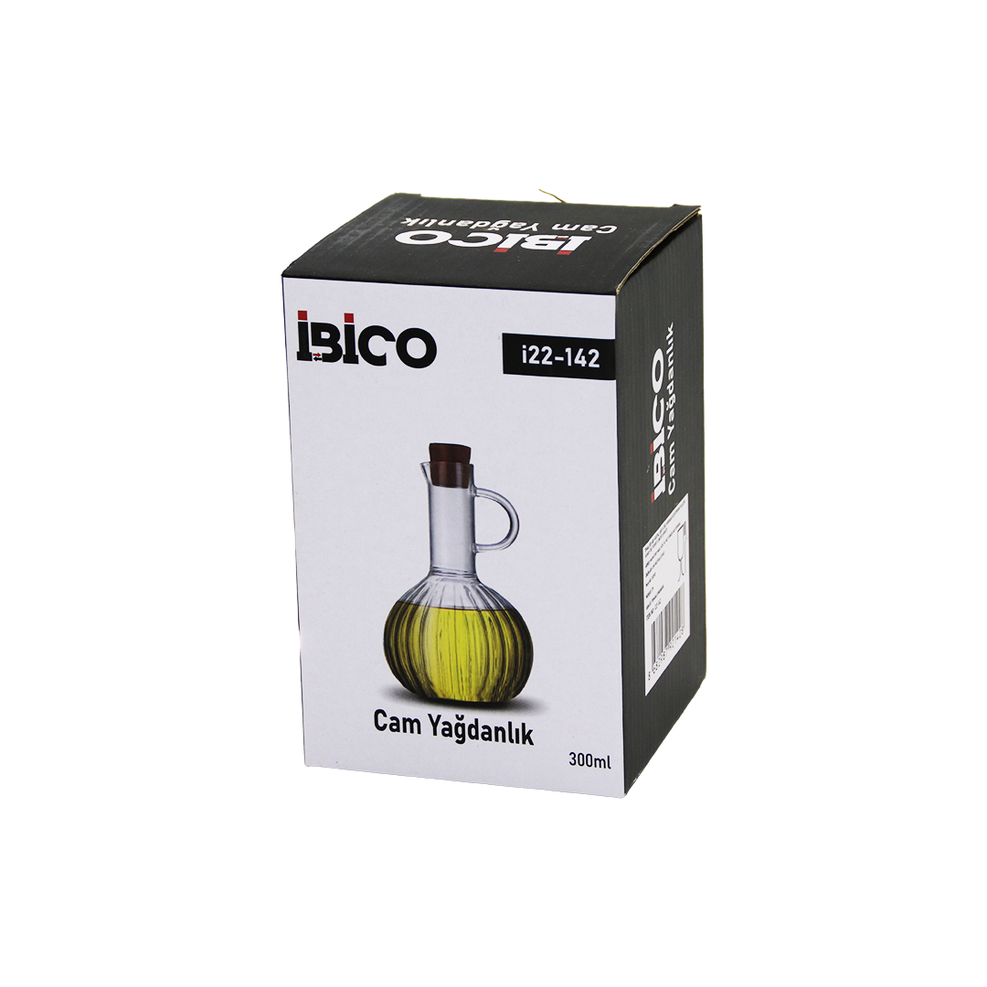 300 ml Mini Cam Yağdanlık - Çizgili Desen, Bambu Mantar Tıpalı