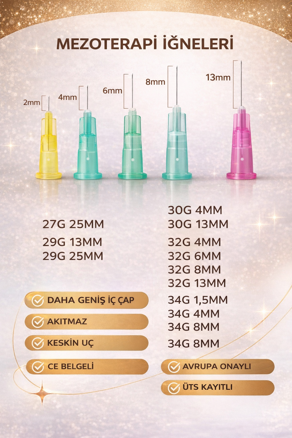 30G X 6MM Mezoterapi  Steril Enjeksiyon İğnesi 100 Adet 1 Kutu