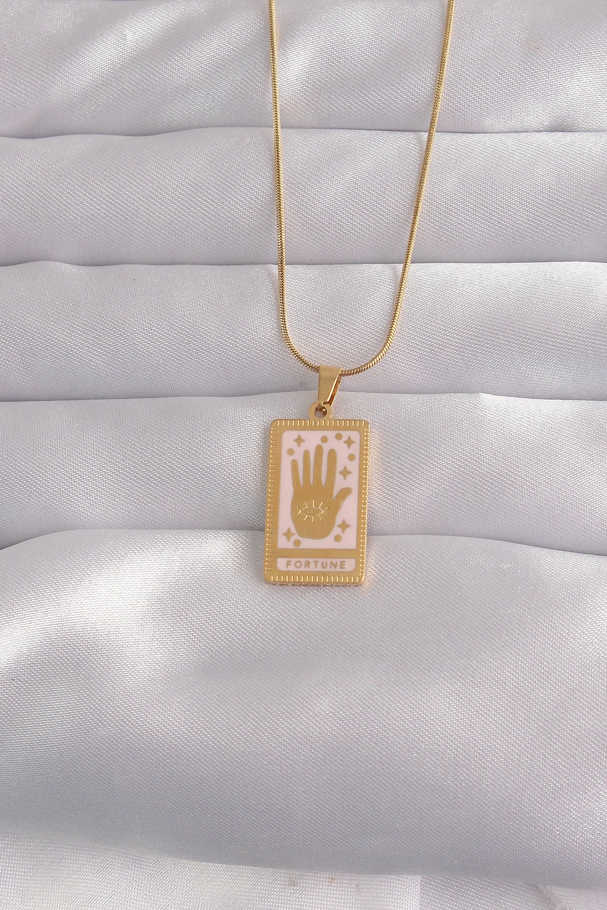 316L Çelik Gold Renk Pembe Mineli El Figür Tarot Kolye