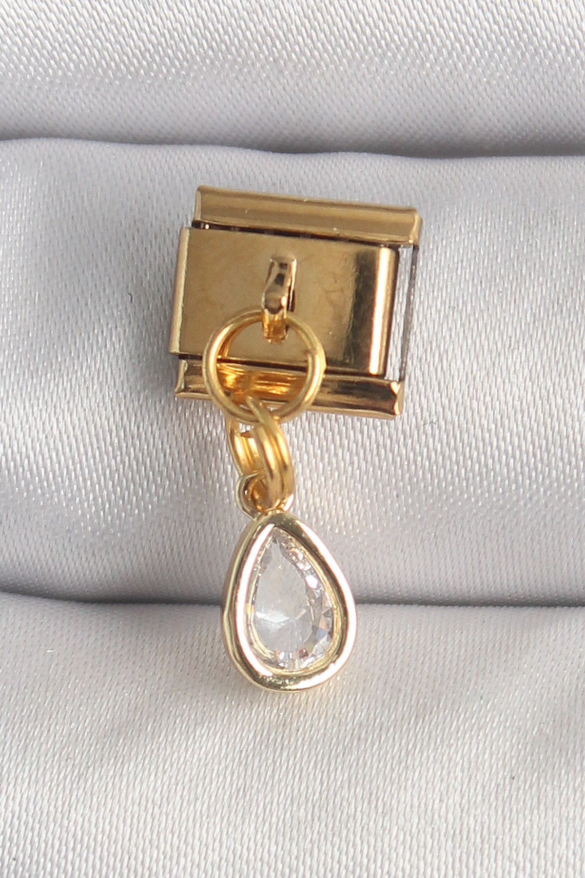 316L Çelik Gold Renk Sallantı Damla Zirkon Taşlı Charm