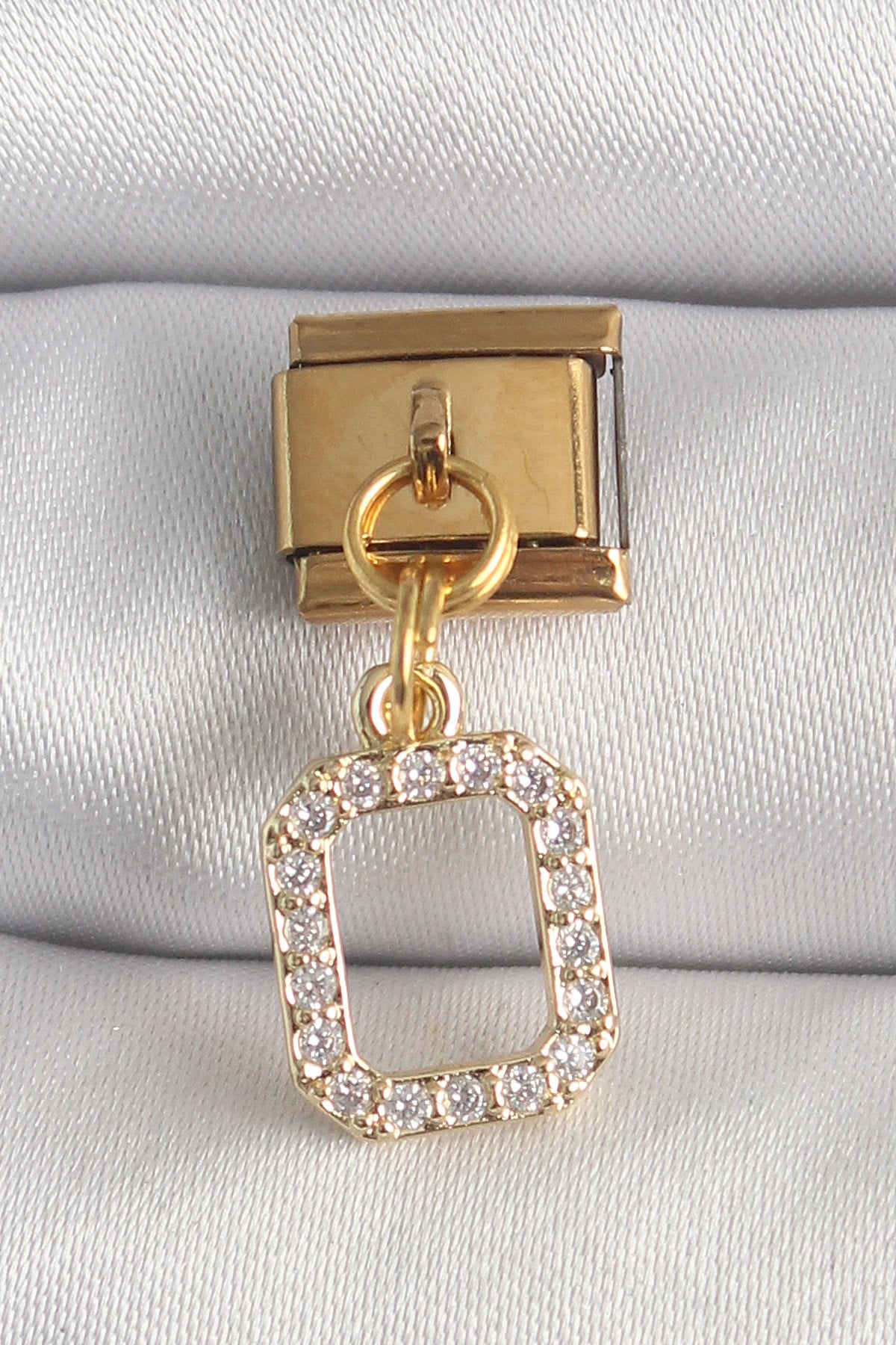 316L Çelik Gold Renk Sallantı Kare Zirkon Taşlı Charm