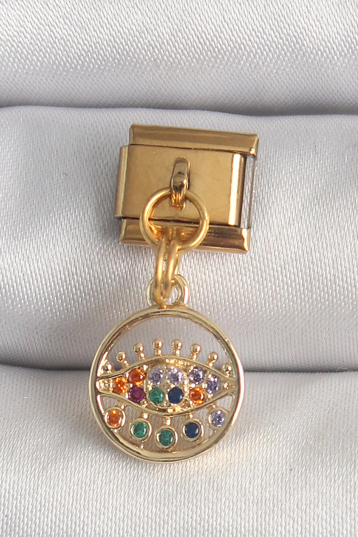 316L Çelik Gold Renk Sallantı Renkli Zirkon Taşlı Göz Model Charm