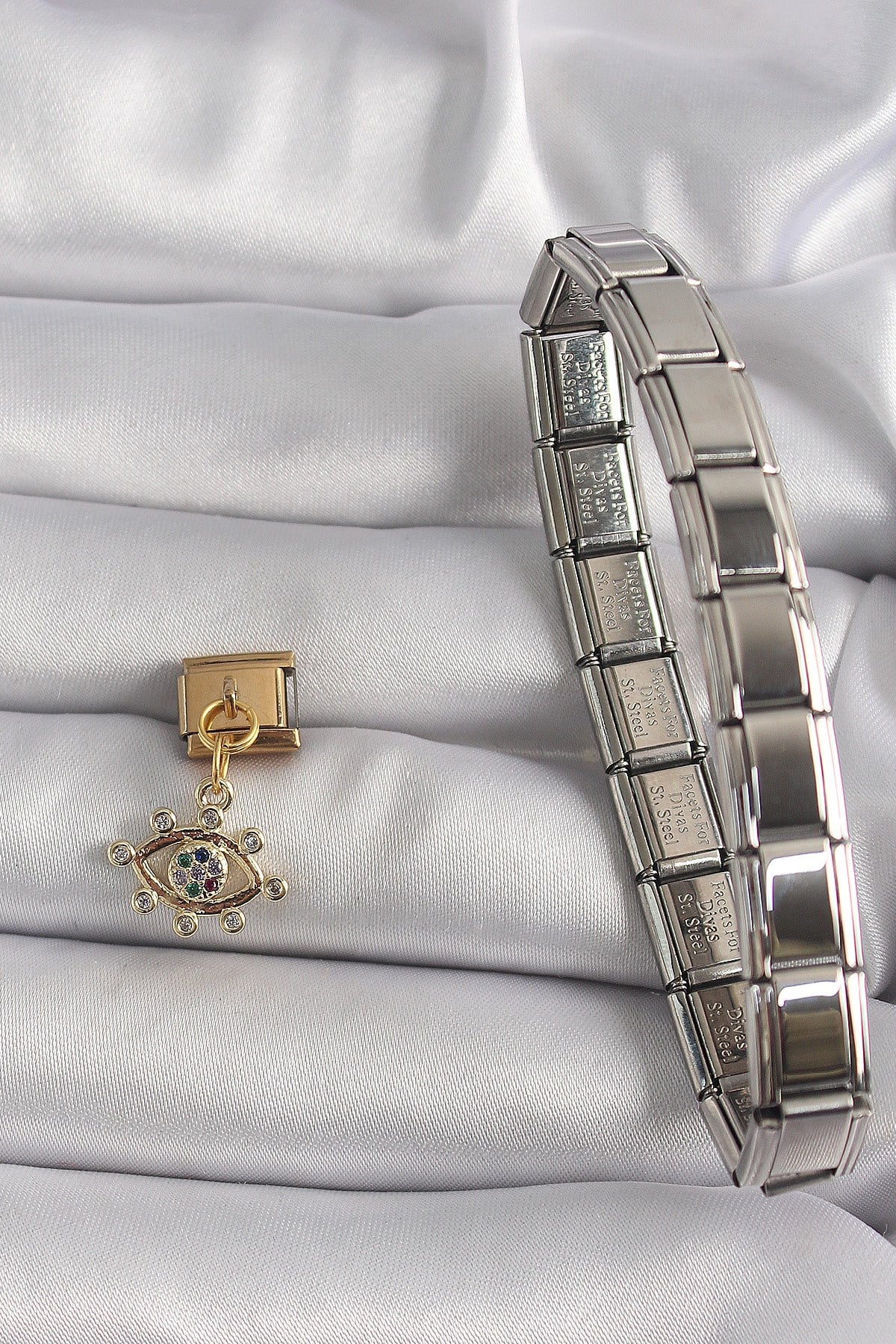 316L Çelik Gold Renk Sallantı Zirkon Taşlı Göz Model Charm