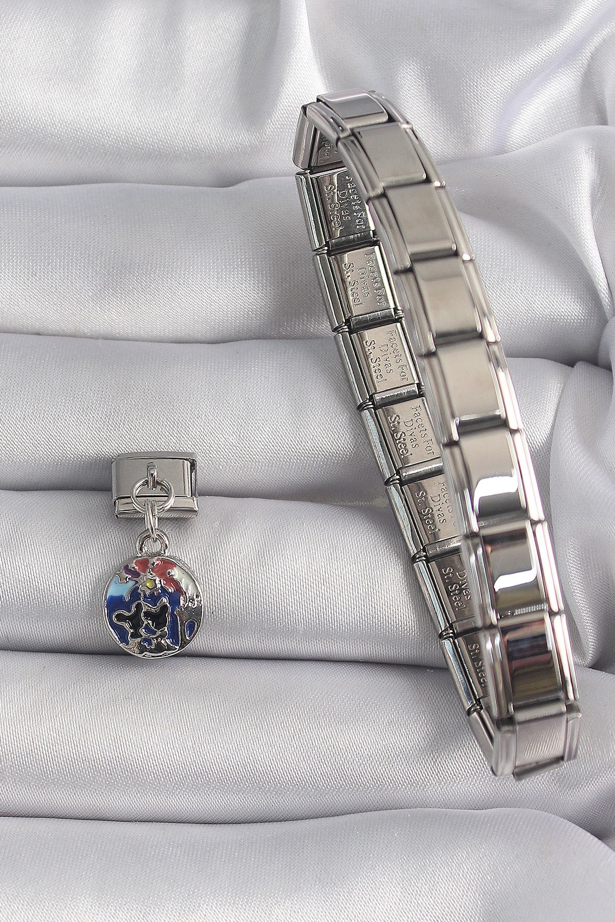 316L Çelik Gümüş Renk Sallantı Dünya Model Charm