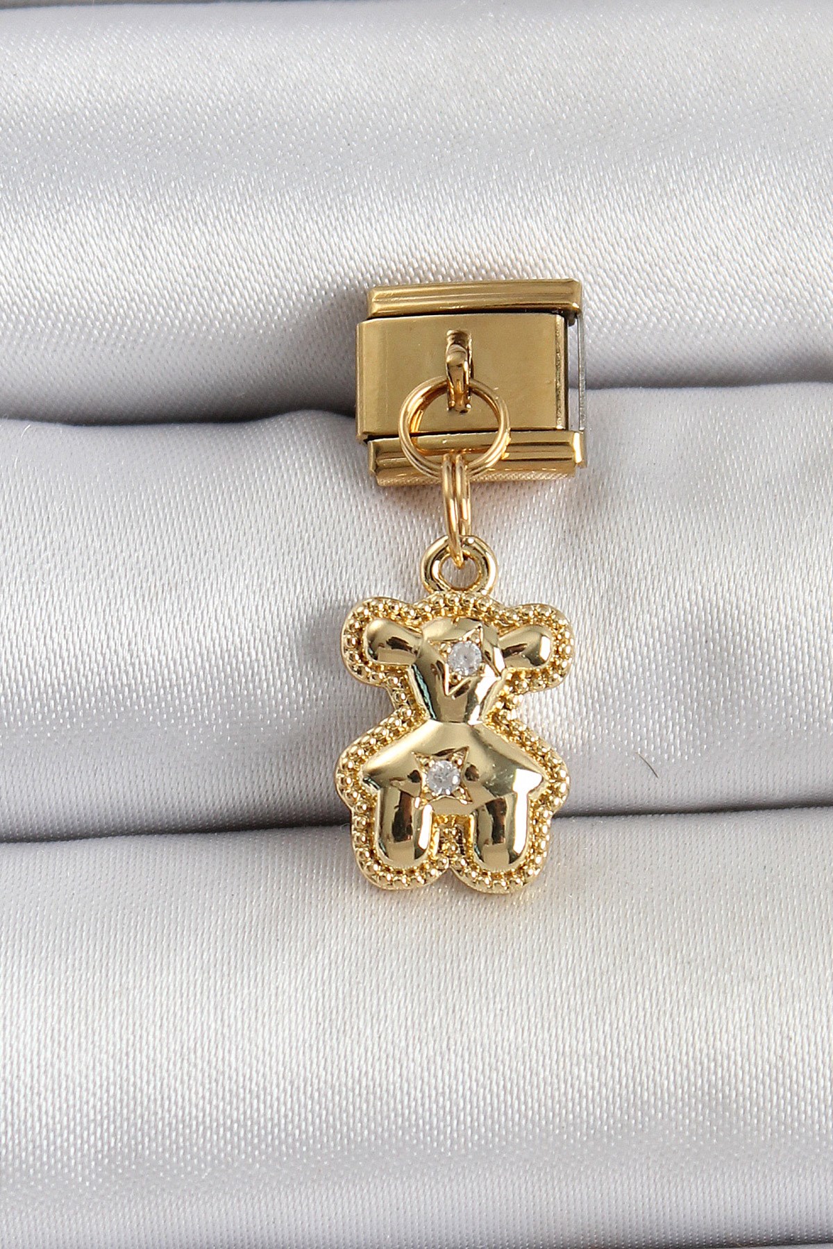 316L Çelik Sallantılı Zirkon Taşlı Ayıcık Model Gold Renk Charm
