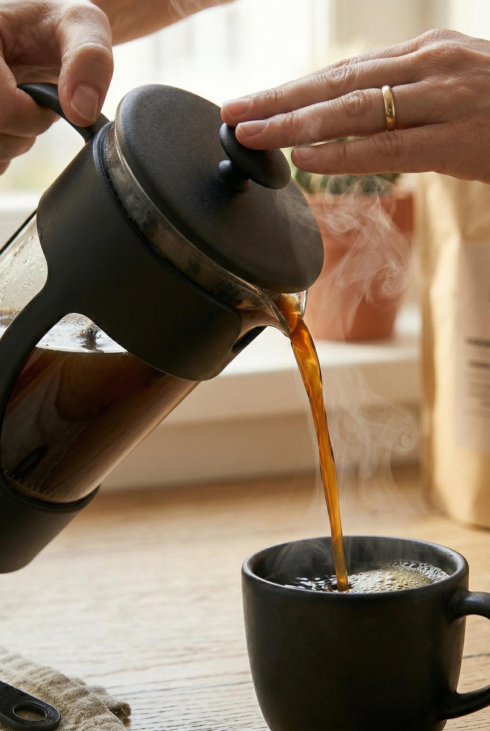 350 ml Borosilikat Cam French Press & Siyah Modern Kahve Ve Bitki Çayı Demleme Gereci