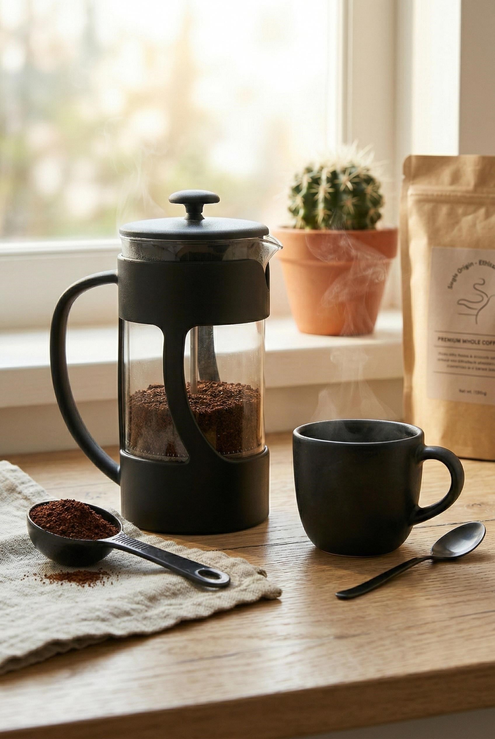 350 ml Borosilikat Cam French Press & Siyah Modern Kahve Ve Bitki Çayı Demleme Gereci