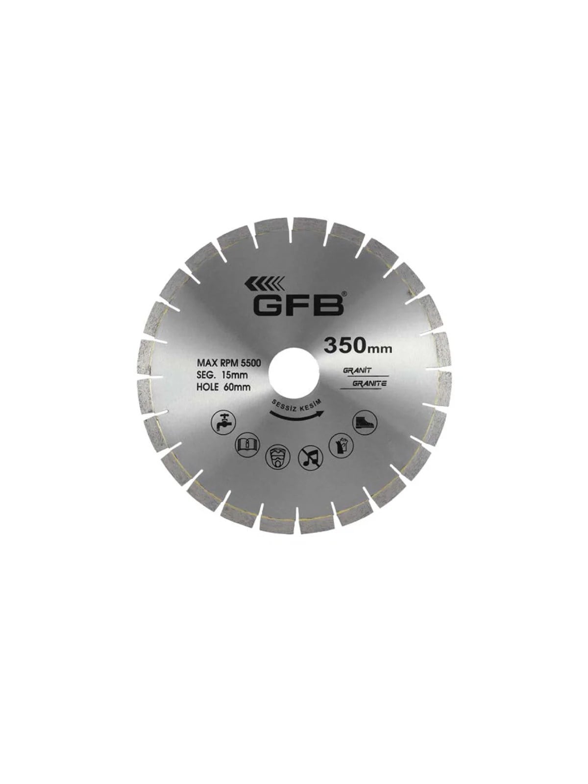 350x60-40x3.3x15mm Granit Kesme Testere Lazer Kaynaklı (Sessiz Kesim) GFB2376