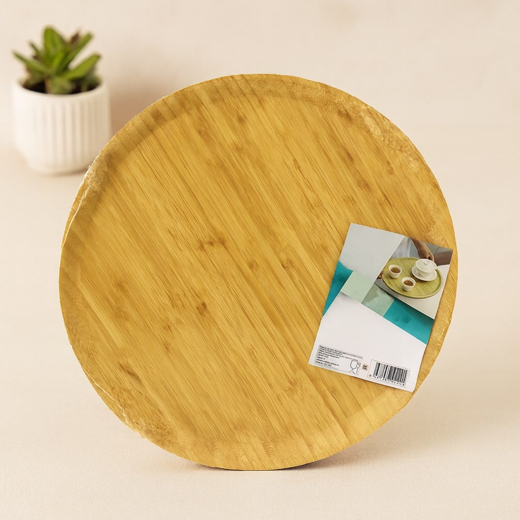 38 cm Yuvarlak Bambu Servis Tepsisi Sunum Tahtası