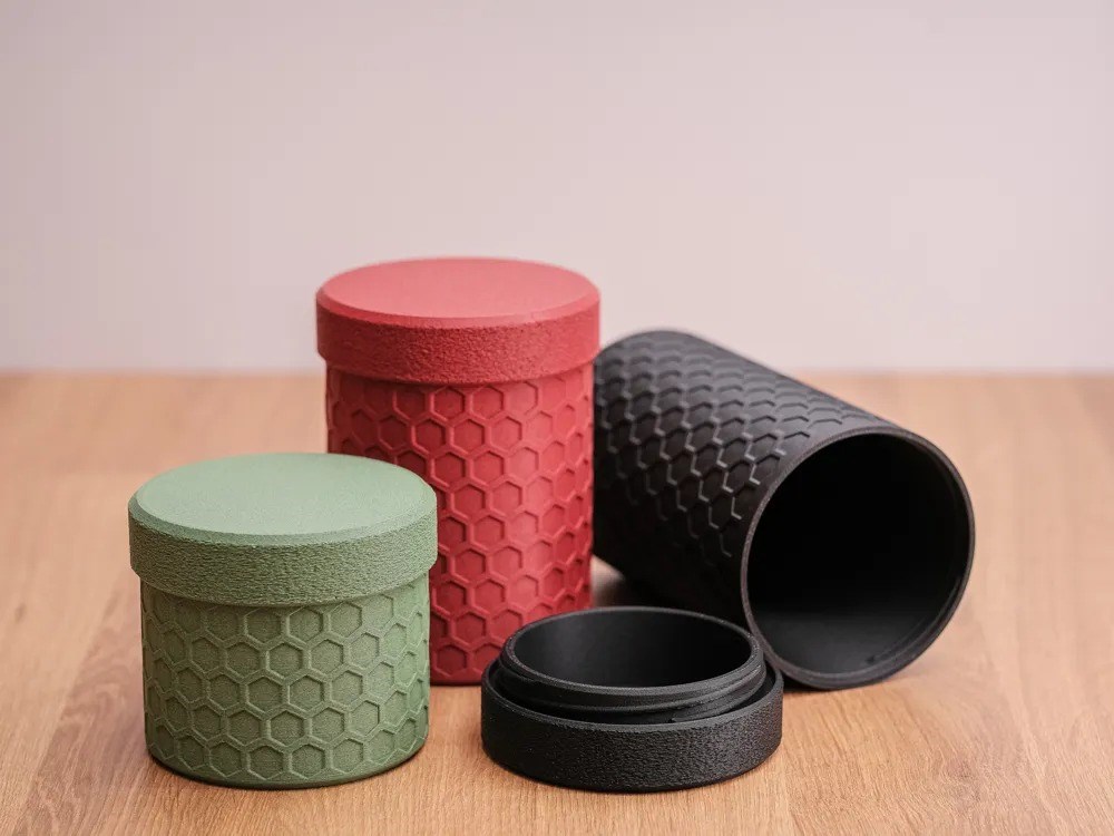3D Baskı 3lü Petek Desenli Kapaklı Kavanoz Seti Bal Peteği Dokulu Dekoratif Mutfak Saklama Kabı 5-8-12 cm