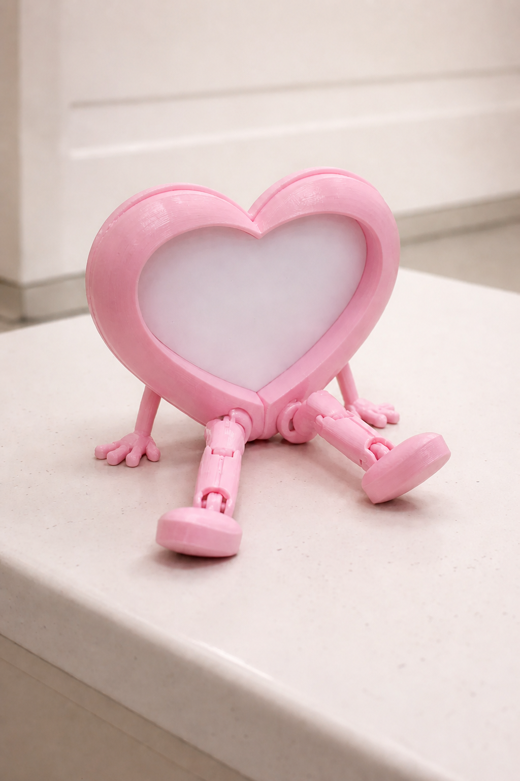 3D Baskı Aşk Kalpli Fotoğraf Çerçevesi - Hareketli Bacaklı Masaüstü Çerçeve-Pembe