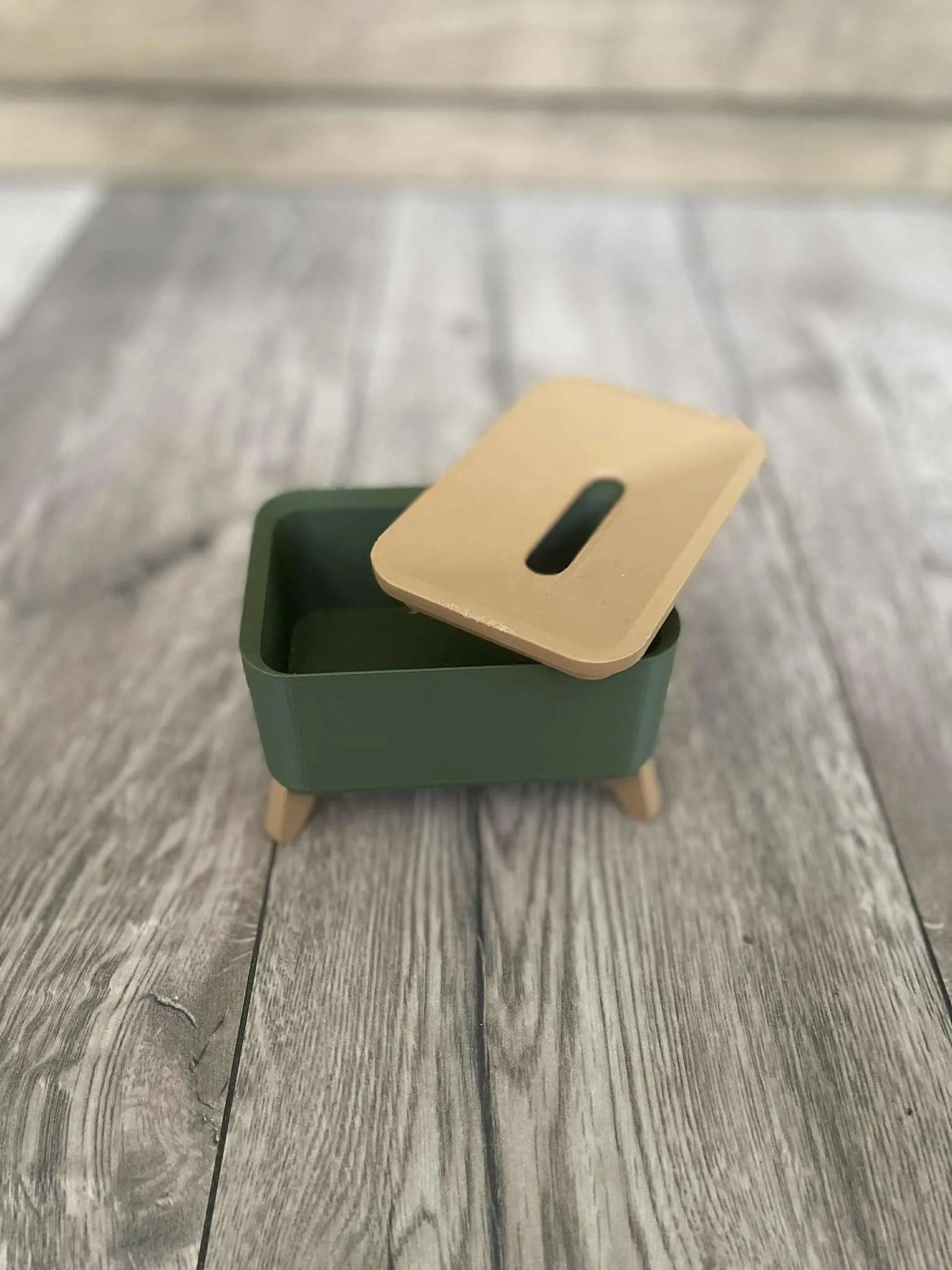 3D Baskı Ayaklı Dikdörtgen Küllük Ahşap Görünümlü Kapaklı Retro Dekoratif Sigara Küllüğü