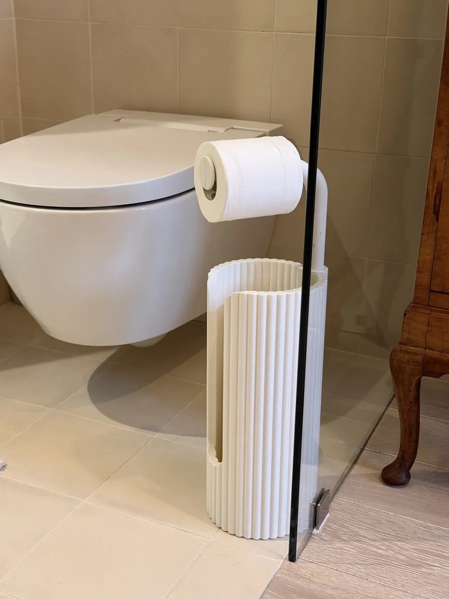 3D Baskı Ayaklı Tuvalet Kağıtlığı Yedek Rulo Saklamalı Modern Tuvalet Kağıdı Standı Çizgili - Beyaz