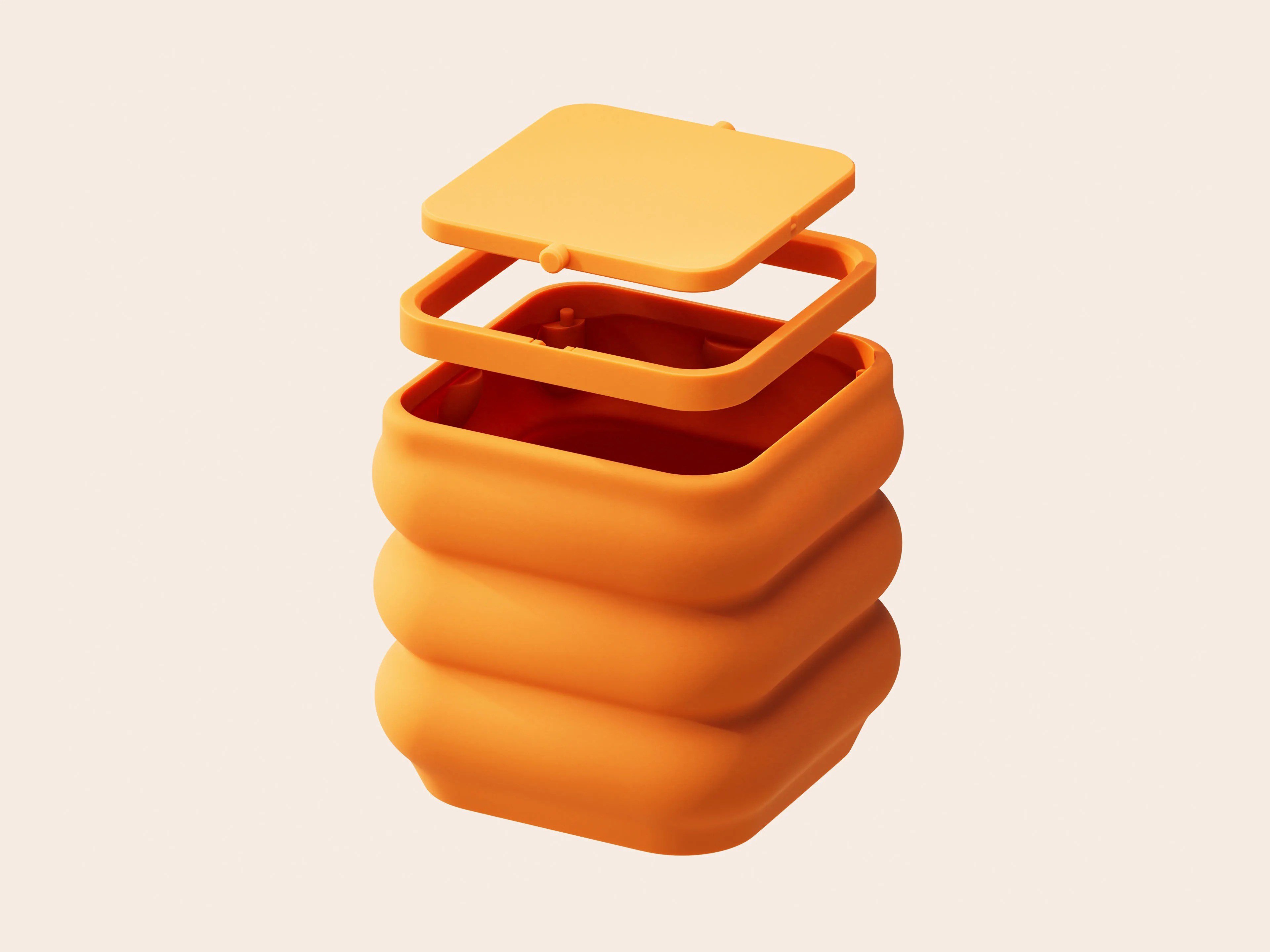 3D Baskı Baklava Formlu Sallanır Kapaklı Çöp Kutusu Büyük Boy Mutfak Banyo Ofis Kovası 157x157x148 mm Turuncu
