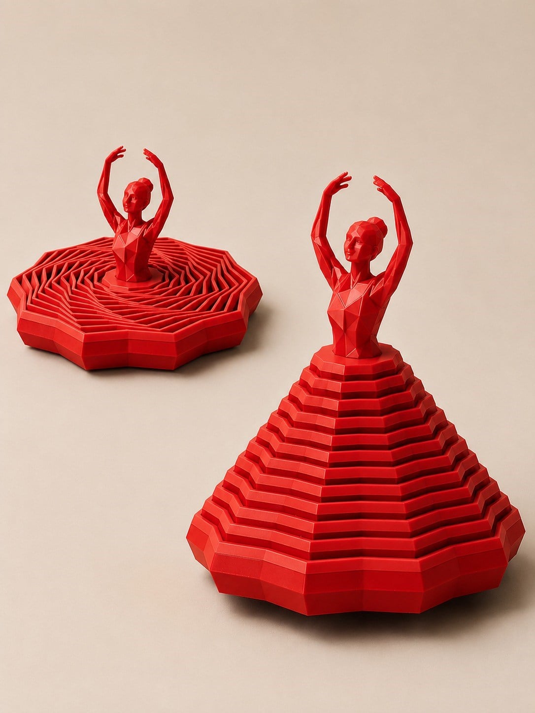 3D Baskı Balerin Figürlü Fidget Oyuncak - Hareketli Optik İllüzyon Masa Dekoru-Kırmızı
